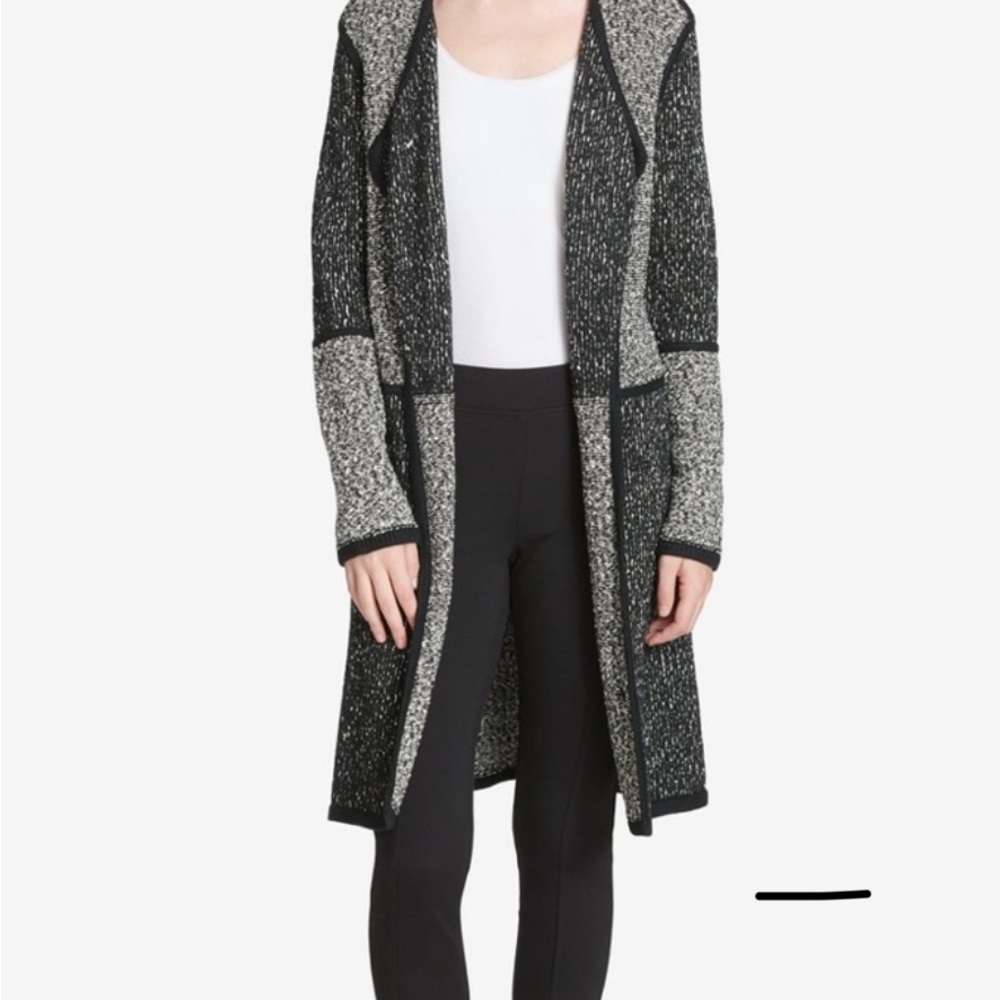 Calvin Klein Women's Black and Gray Open-Front Sweater